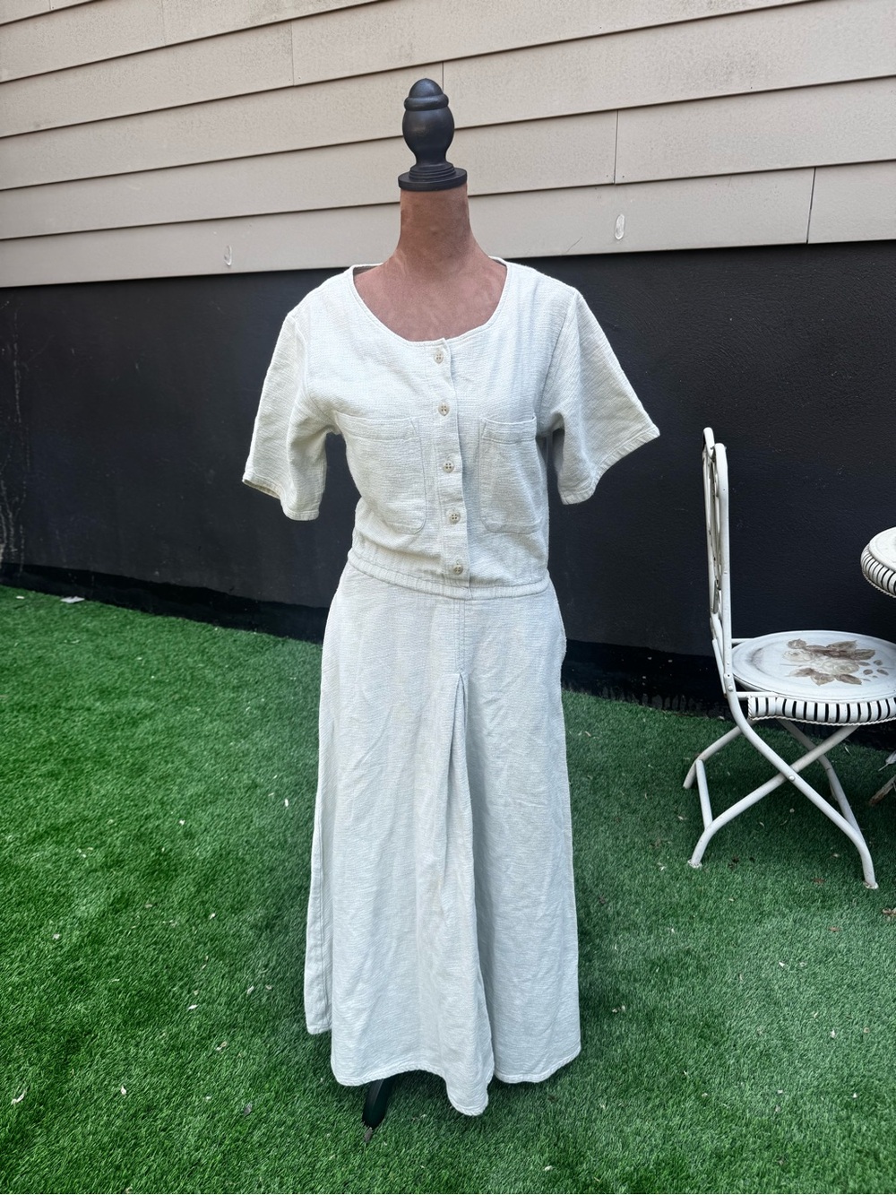 Vintage Banana Republic cream button-front cotton dress